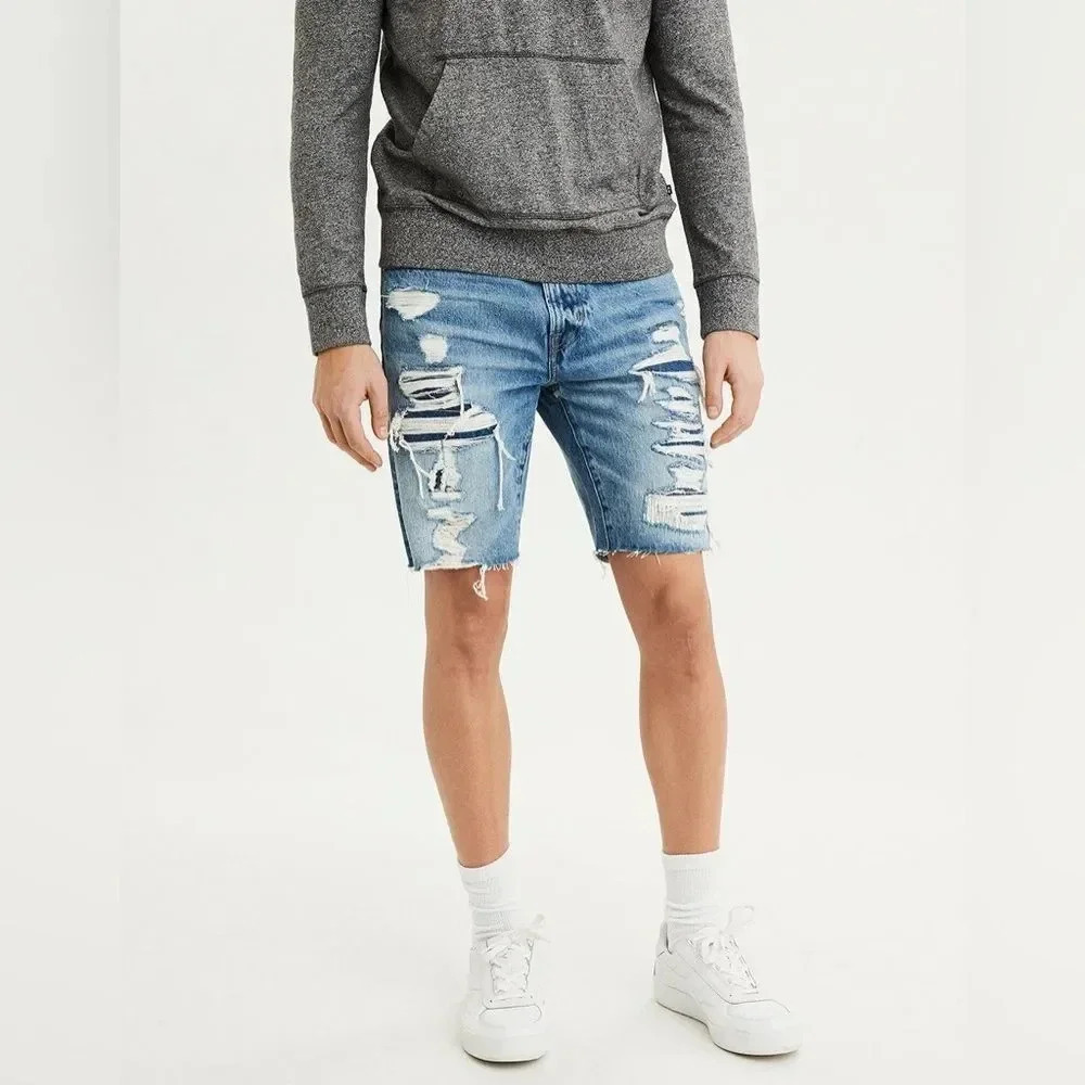 Mens American Eagle Destroyed Denim Shorts